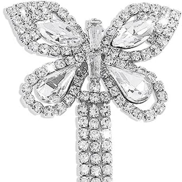 Butterfly Chandelier Pave Rhinestone CZ Crystal Silver Earrings Butterflies New - Picture 4 of 6